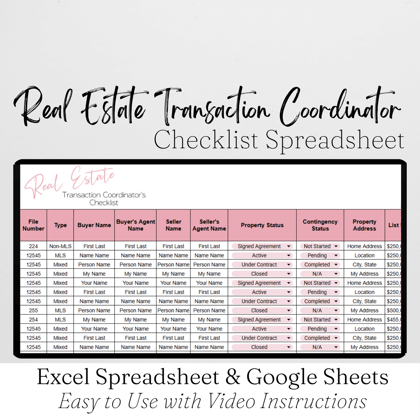 Real Estate Transaction Coordination Checklist Template Google Sheets Excel Spreadsheet