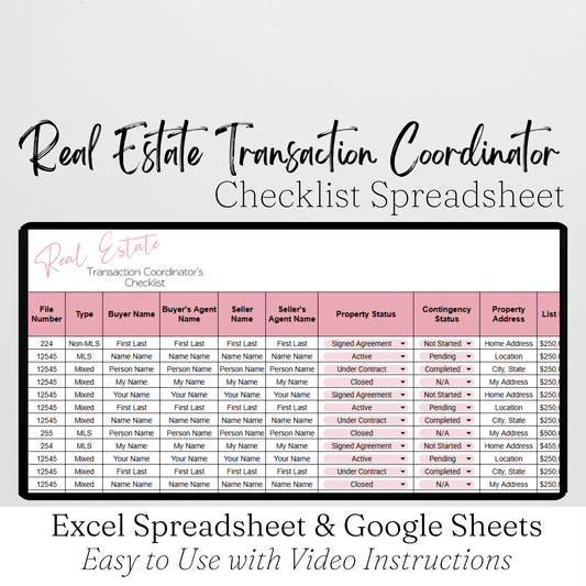Real Estate Transaction Coordination Checklist Template Google Sheets Excel Spreadsheet