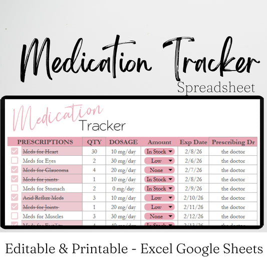 Medication Tracker Google Sheet and Excel Spreadsheet