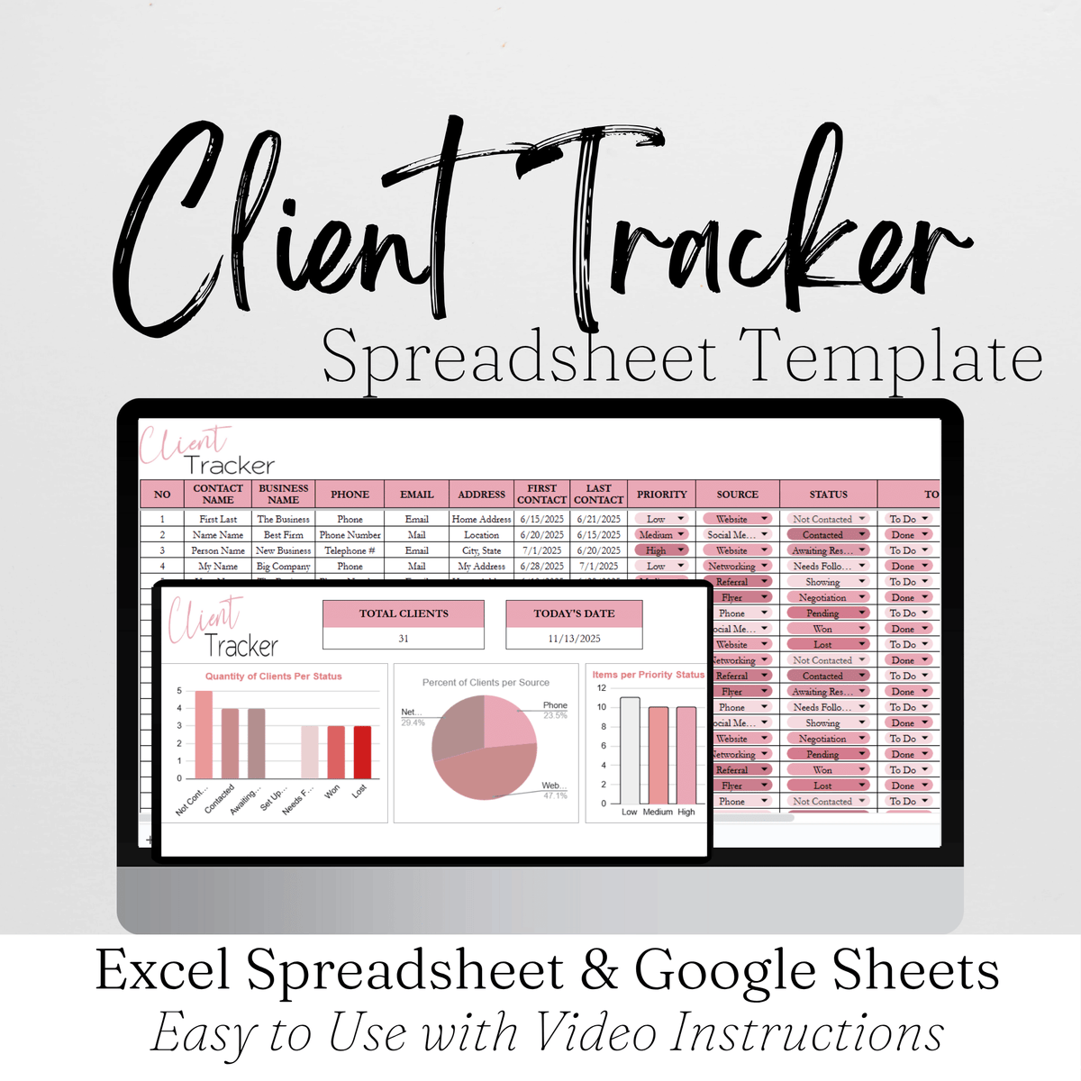 Client Tracker Template Google Sheets Excel Spreadsheet – Savvy and ...