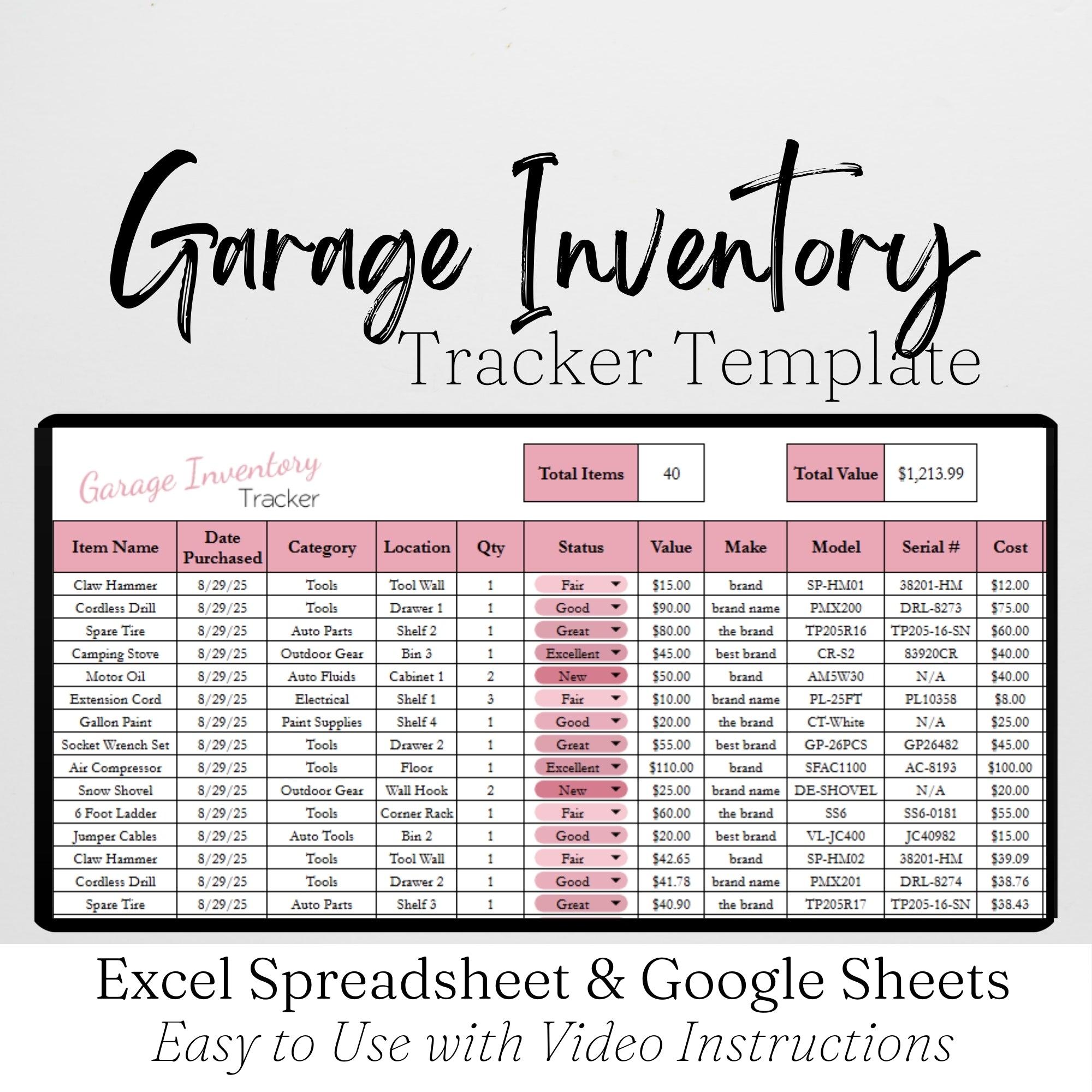 Excell Garage Inventory.pdf Garage Inventory Tracker Template for Google Sheets and Excel Spreadsh ...