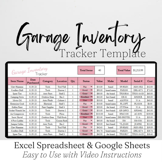 Garage Inventory Tracker Template for Google Sheets and Excel Spreadsheet
