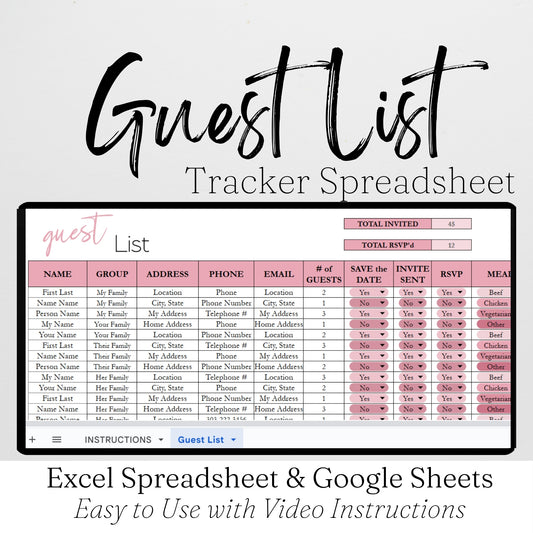 Guest List Template Google Sheets and Excel Spreadsheet