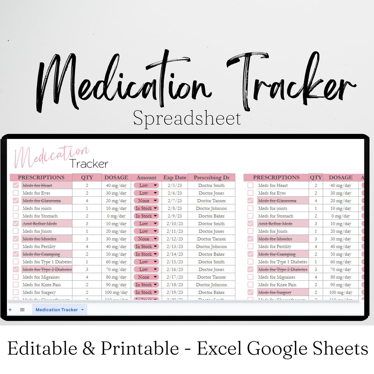 Excel Medication Medication Tracker Google Sheet and Excel Spreadsheet – Savvy and Thriving