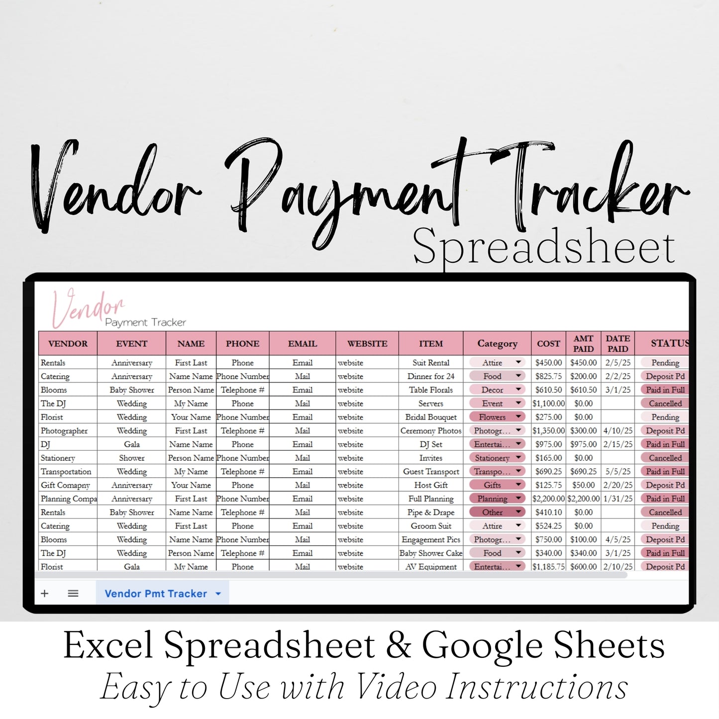 Vendor Payment Tracker Template for Google Sheets and Excel Spreadsheet
