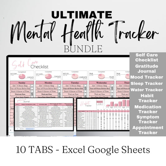 Mental Health Tracker Bundle Google Sheet and Excel Spreadsheet