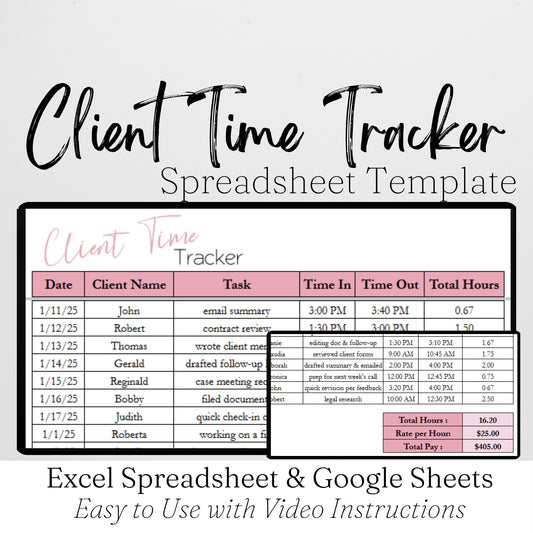 Client Time Tracking Spreadsheet Template Google Sheets and Excel Spreadsheet