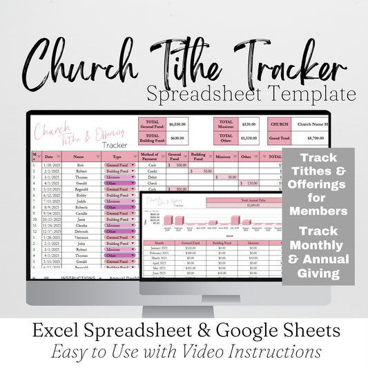 Church Tithing Template Excel Spreadsheet and Google Sheets
