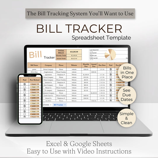 Bill Payment Tracker: Minimalist Monthly Expense Spreadsheet Template (Google Sheets & Excel)