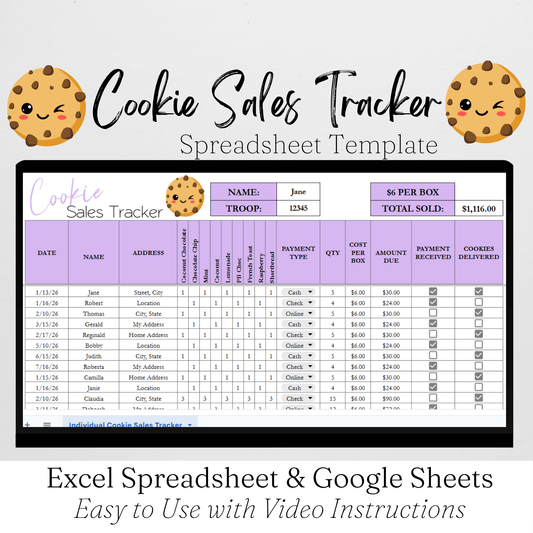 Cookie Sales Tracker Template Google Sheets and Excel Spreadsheet