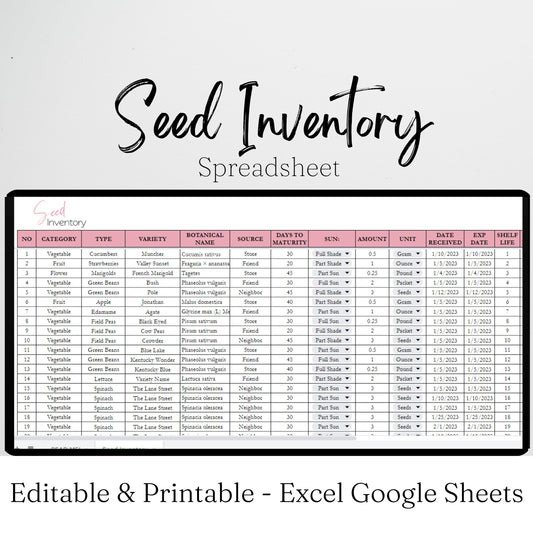 Seed Inventory Google Sheet and Excel Spreadsheet