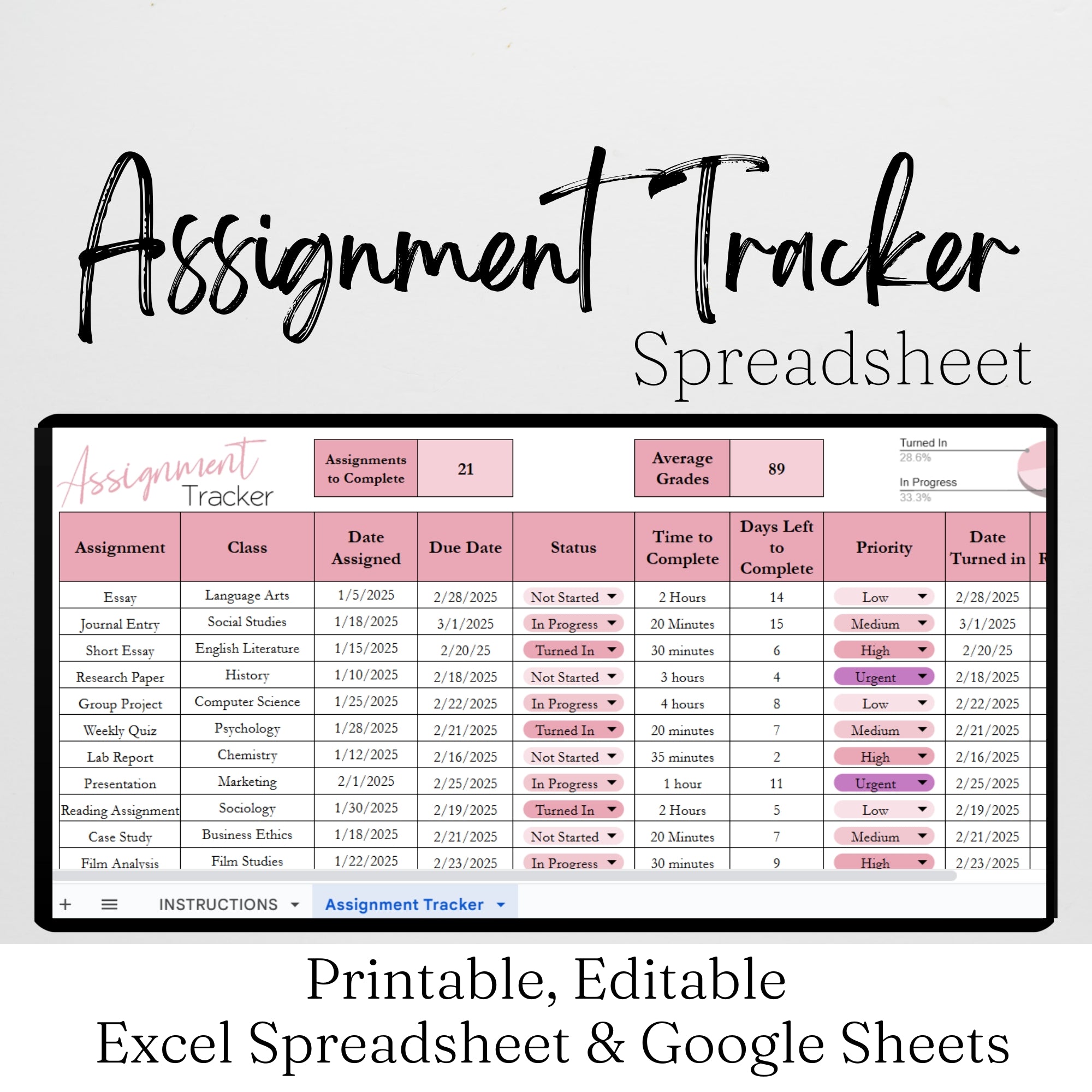 Basic Assignment Tracker Spreadsheet Assignment Tracker Template Google Sheet and Excel Spreadsheet – Savvy ...