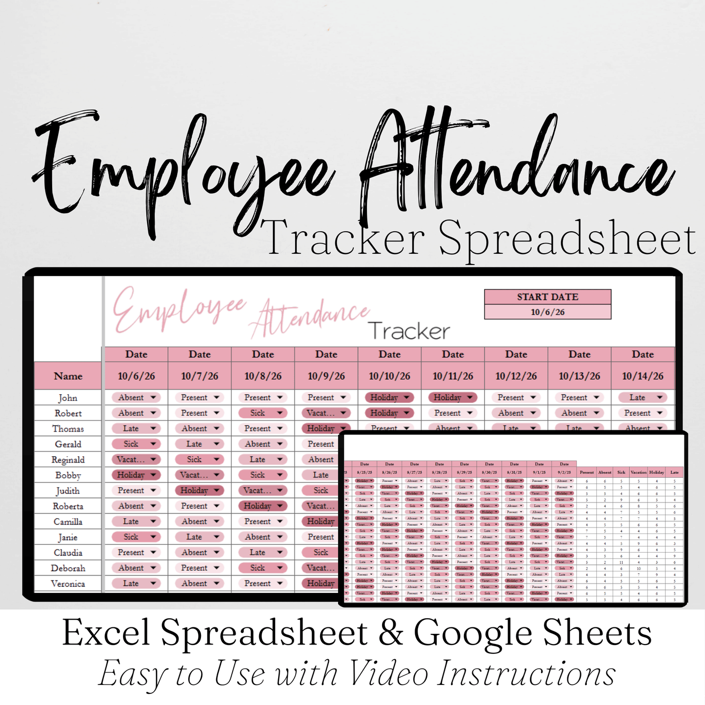 Employee Attendance Tracker Template Google Sheets and Excel Spreadsheet