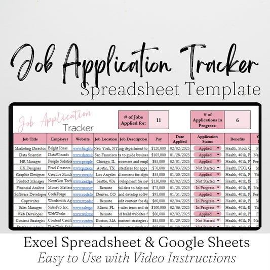 Job Application Tracker Excel Spreadsheet and Google Sheets Template