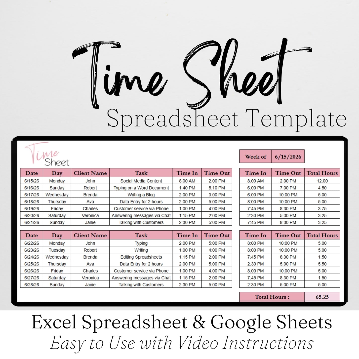 Time Sheet Template Google Sheets and Excel Spreadsheet