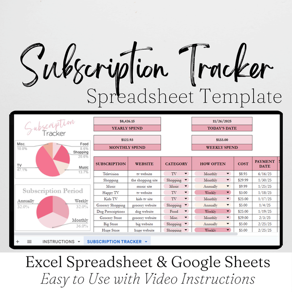Subscription Tracker Template Google Sheets Excel Spreadsheet – Savvy ...