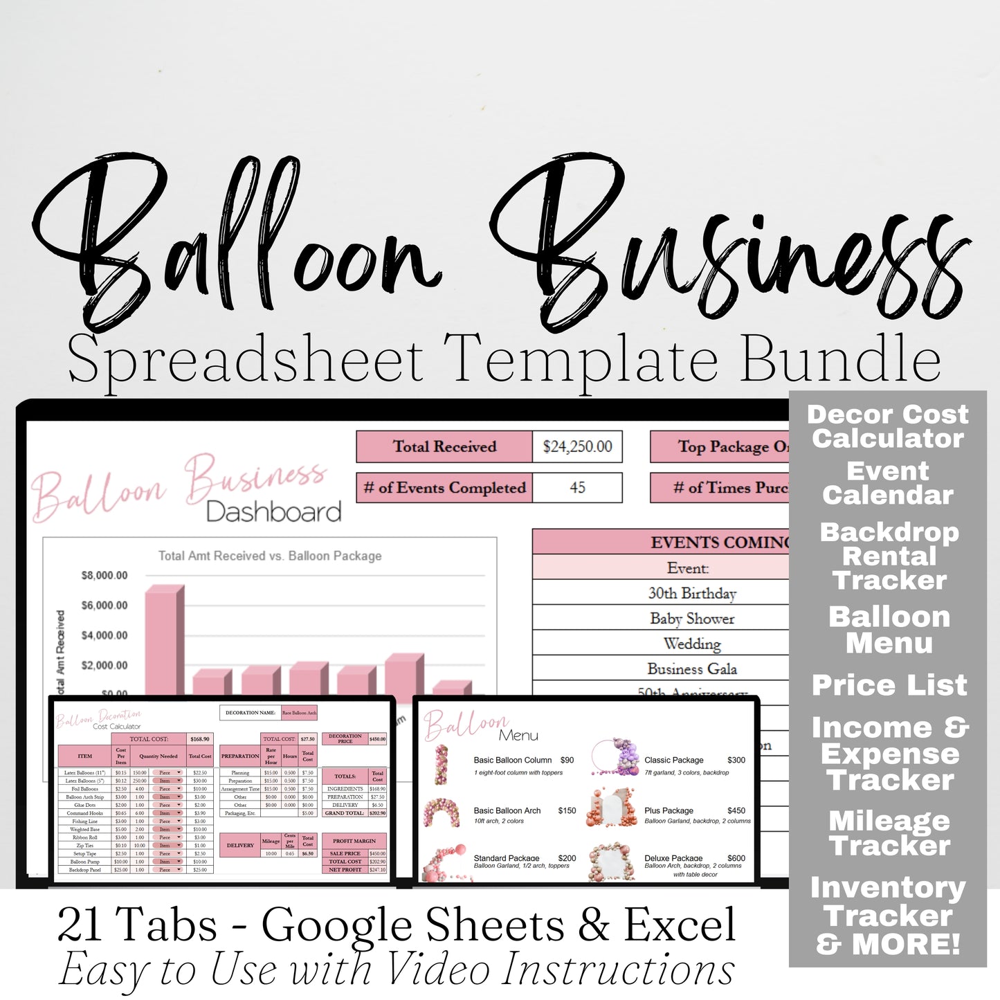 Balloon Business Template Bundle Google Sheet and Excel Spreadsheet