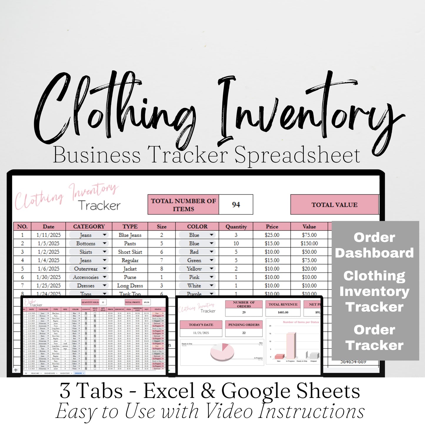 Clothing Inventory Tracker Google Sheet and Excel Spreadsheet