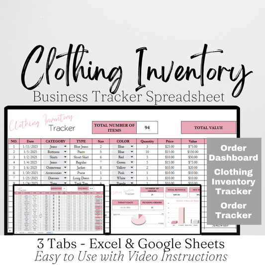 Clothing Inventory Tracker Google Sheet and Excel Spreadsheet