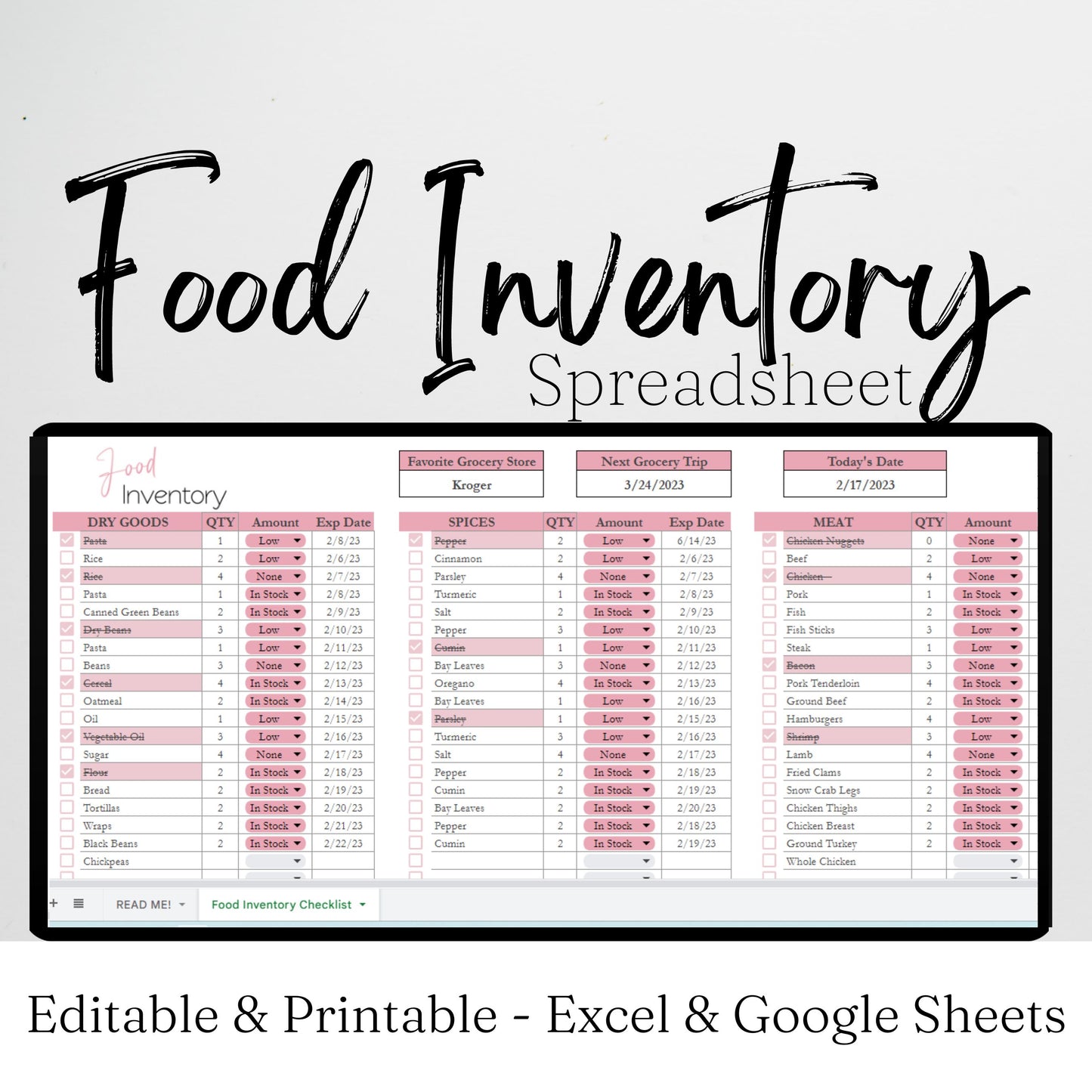 Food Inventory Tracker Google Sheet and Excel Spreadsheet