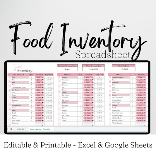 Food Inventory Tracker Google Sheet and Excel Spreadsheet