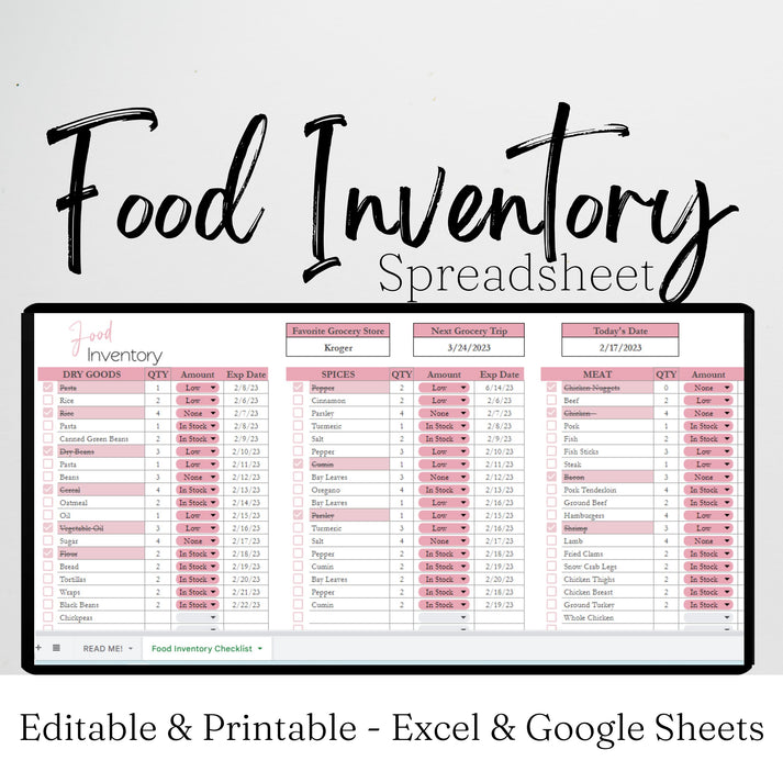 Food Inventory Tracker Google Sheet and Excel Spreadsheet – Savvy and ...