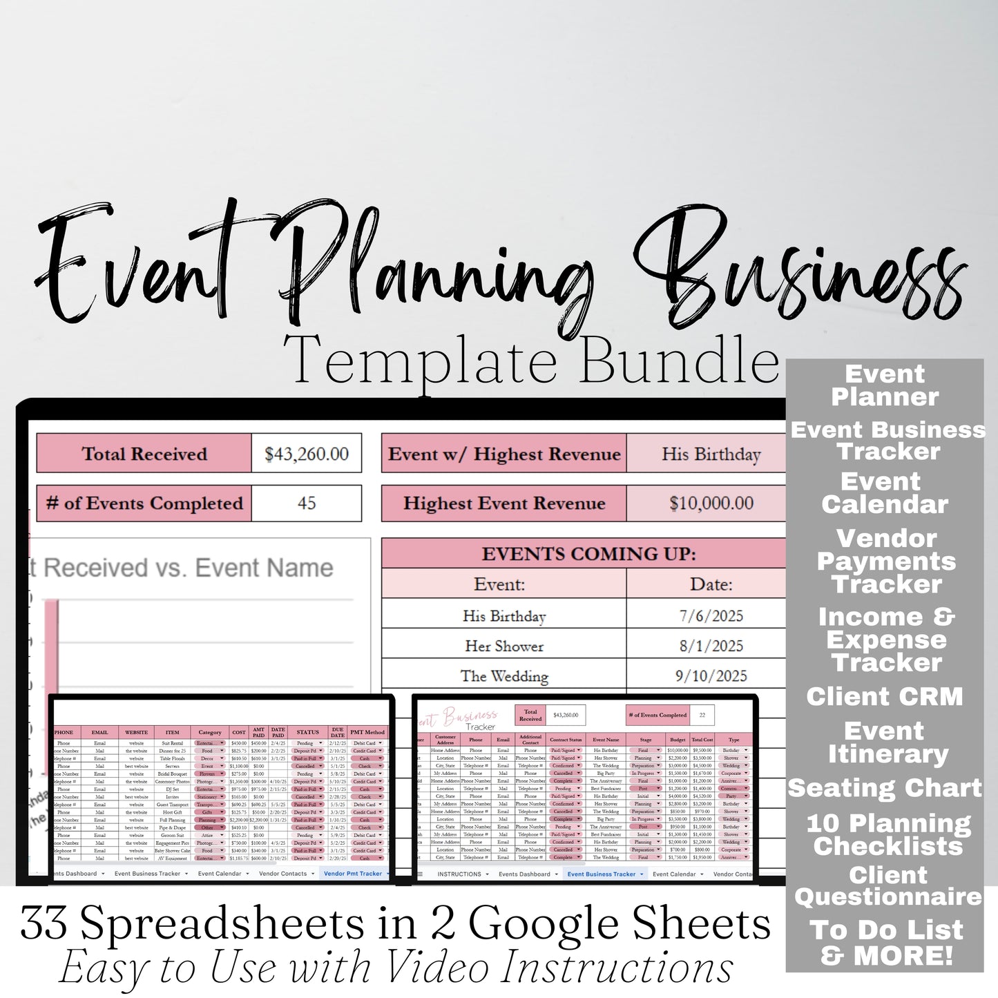 Event Planning Business Template Bundle Google Sheet and Excel Spreadsheet