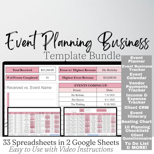 Event Planning Business Template Bundle Google Sheet and Excel Spreadsheet