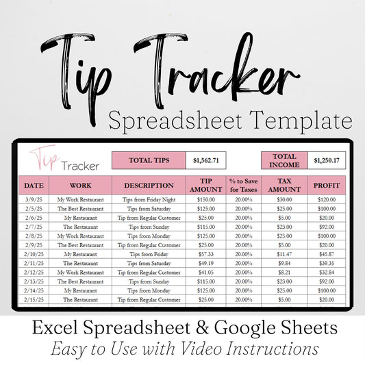 Tip Tracker Google Sheet and Excel Spreadsheet