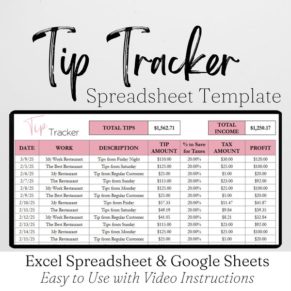 Table Tip Tracker Tip Tracker Google Sheet and Excel Spreadsheet – Savvy and Thriving