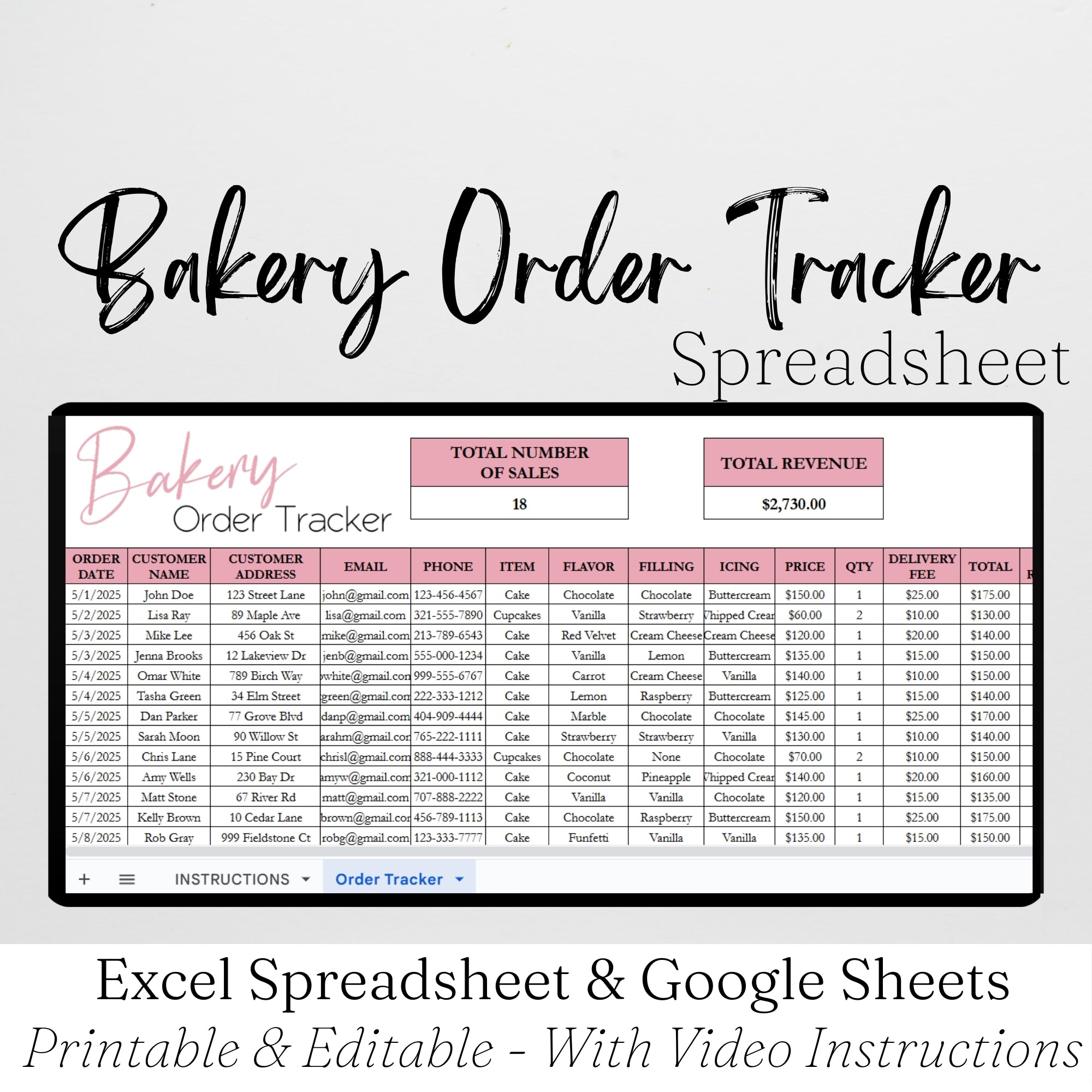 Order Spreadsheet Example Bakery Order Tracker Template Google Sheets and Excel Spreadsheet ...