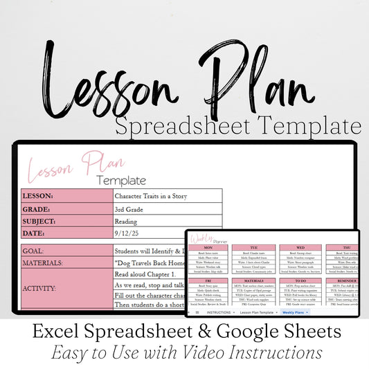 Lesson Plan Template Google Sheets and Excel Spreadsheet for Teacher Organization