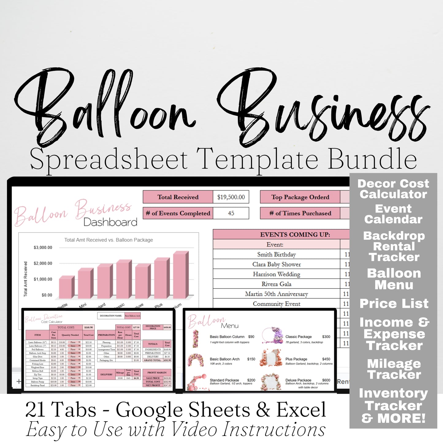 Balloon Business Template Bundle Google Sheet and Excel Spreadsheet