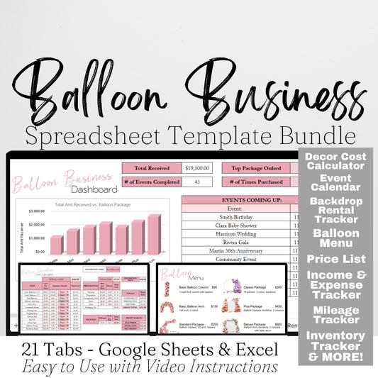 Balloon Business Template Bundle Google Sheet and Excel Spreadsheet