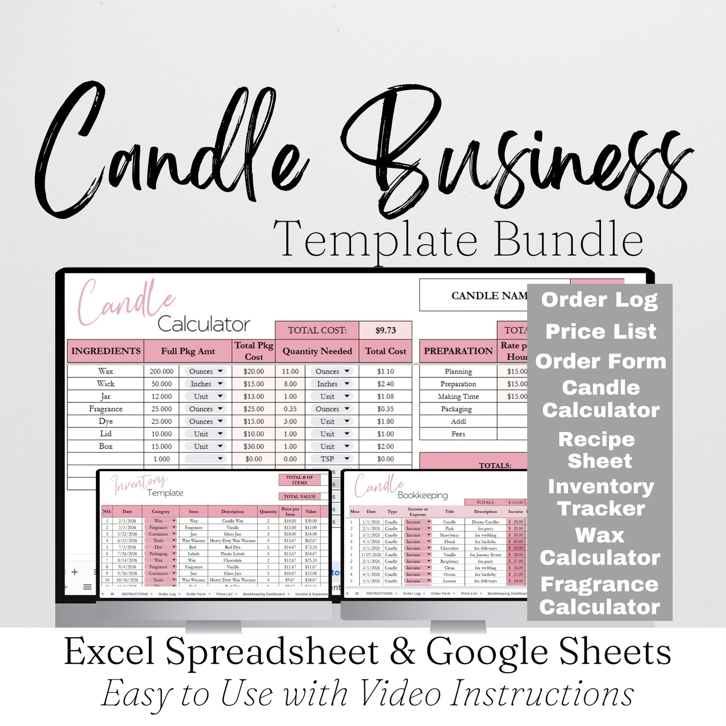 Candle Business Templates Bundle Google Sheets and Excel Spreadsheet