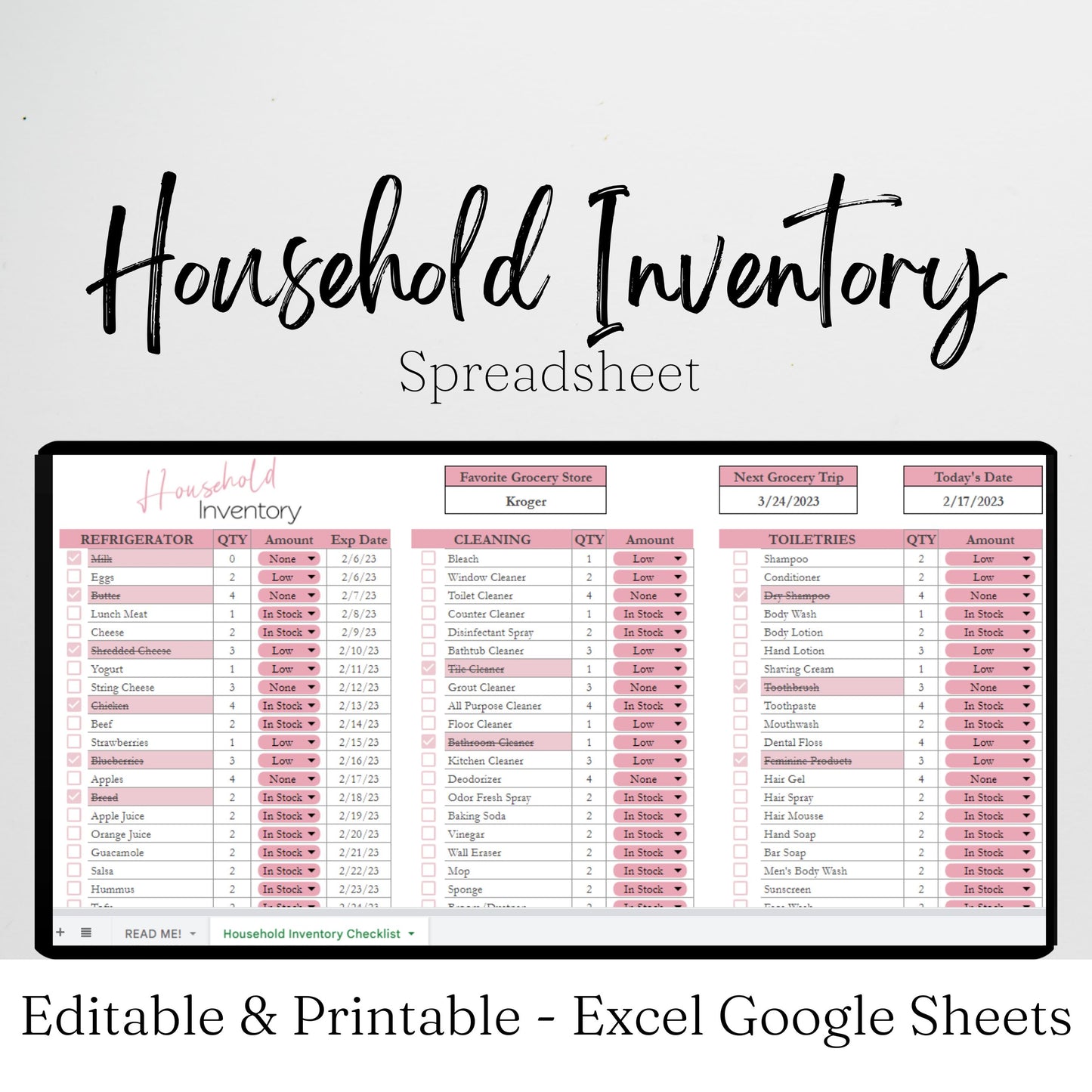 Household Inventory Google Sheet and Excel Spreadsheets