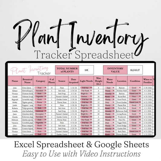 Plant Inventory Tracker Template for Google Sheets and Excel Spreadsheet