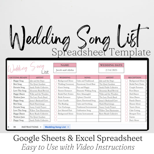 Wedding Song Playlist Template Google Sheets and Excel Spreadsheet