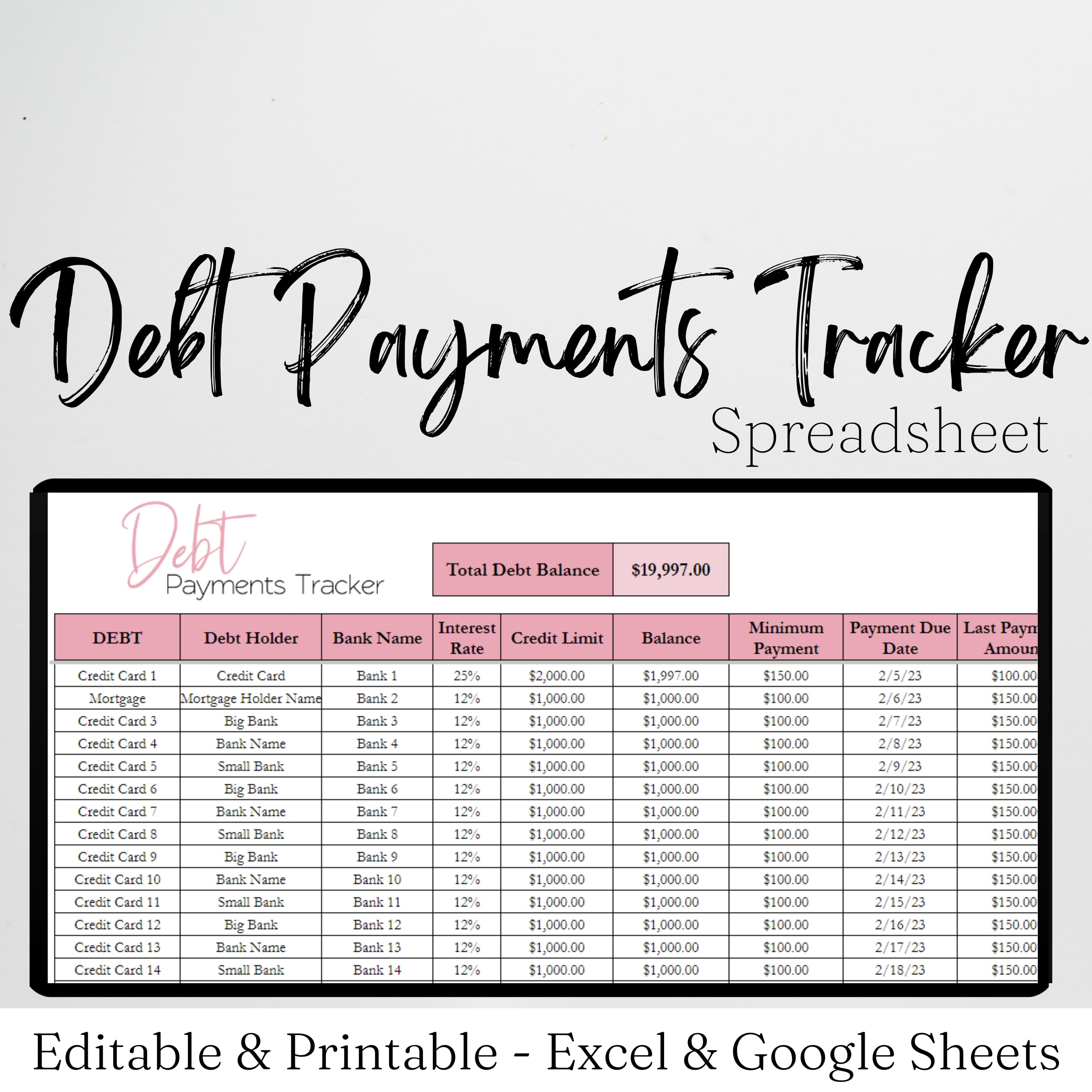 Debt Payments Tracker Excel Spreadsheet and Google Sheets Template