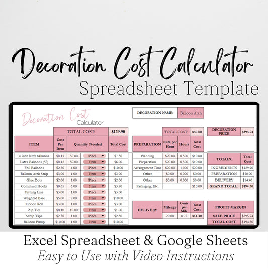 Decorating Cost Calculator Template Google Sheets and Excel Spreadsheet