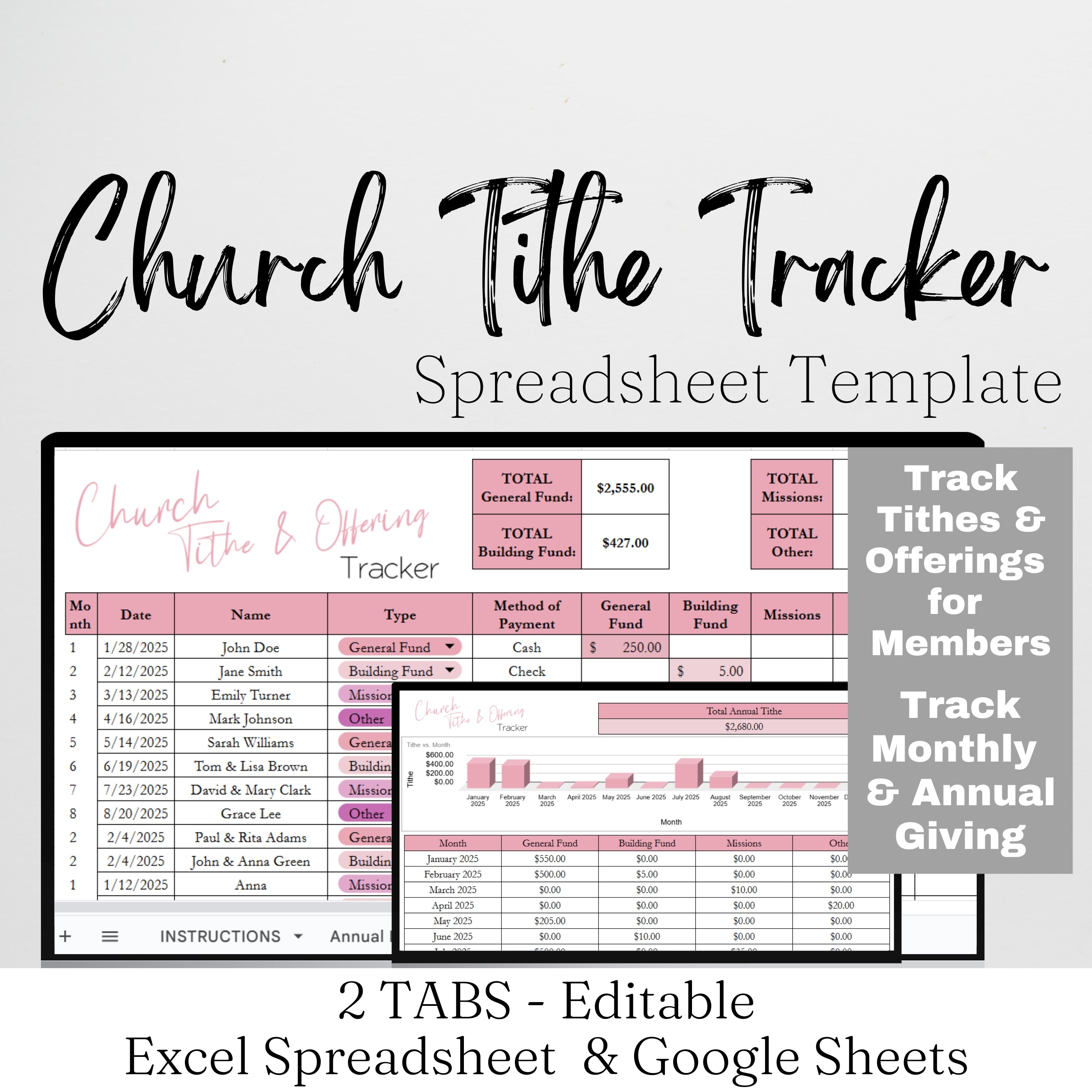 Church Tithing Template Excel Spreadsheet and Google Sheets – Savvy and ...