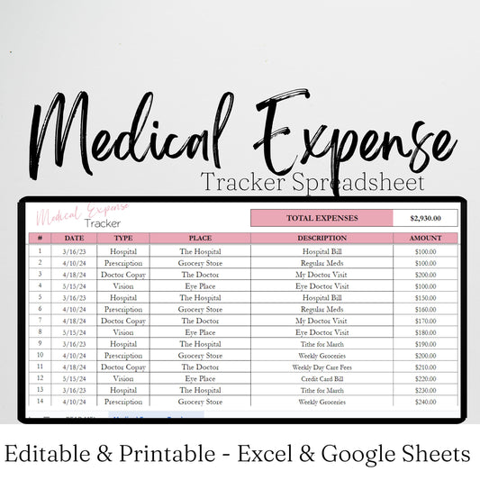 Medical expense Tracker Excel Spreadsheet Google Sheet