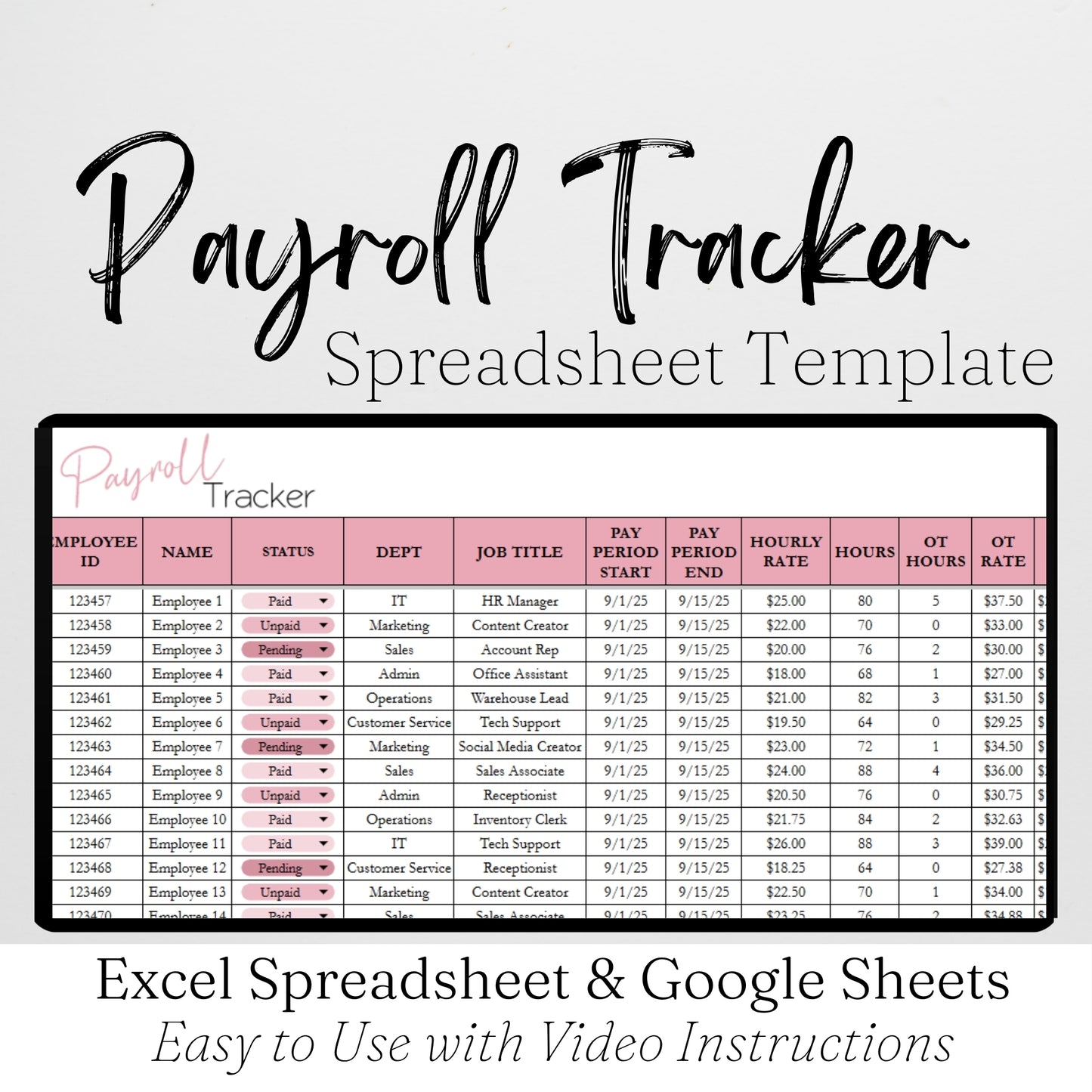 Payroll Tracker Template Google Sheets and Excel Spreadsheet
