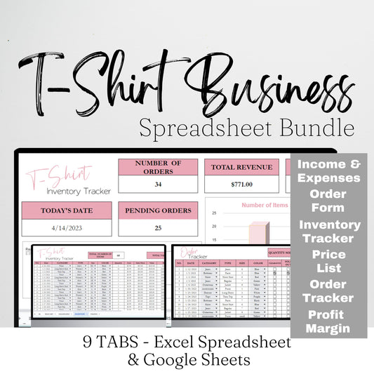 Tshirt Business Bundle Google Sheet and Excel Spreadsheet