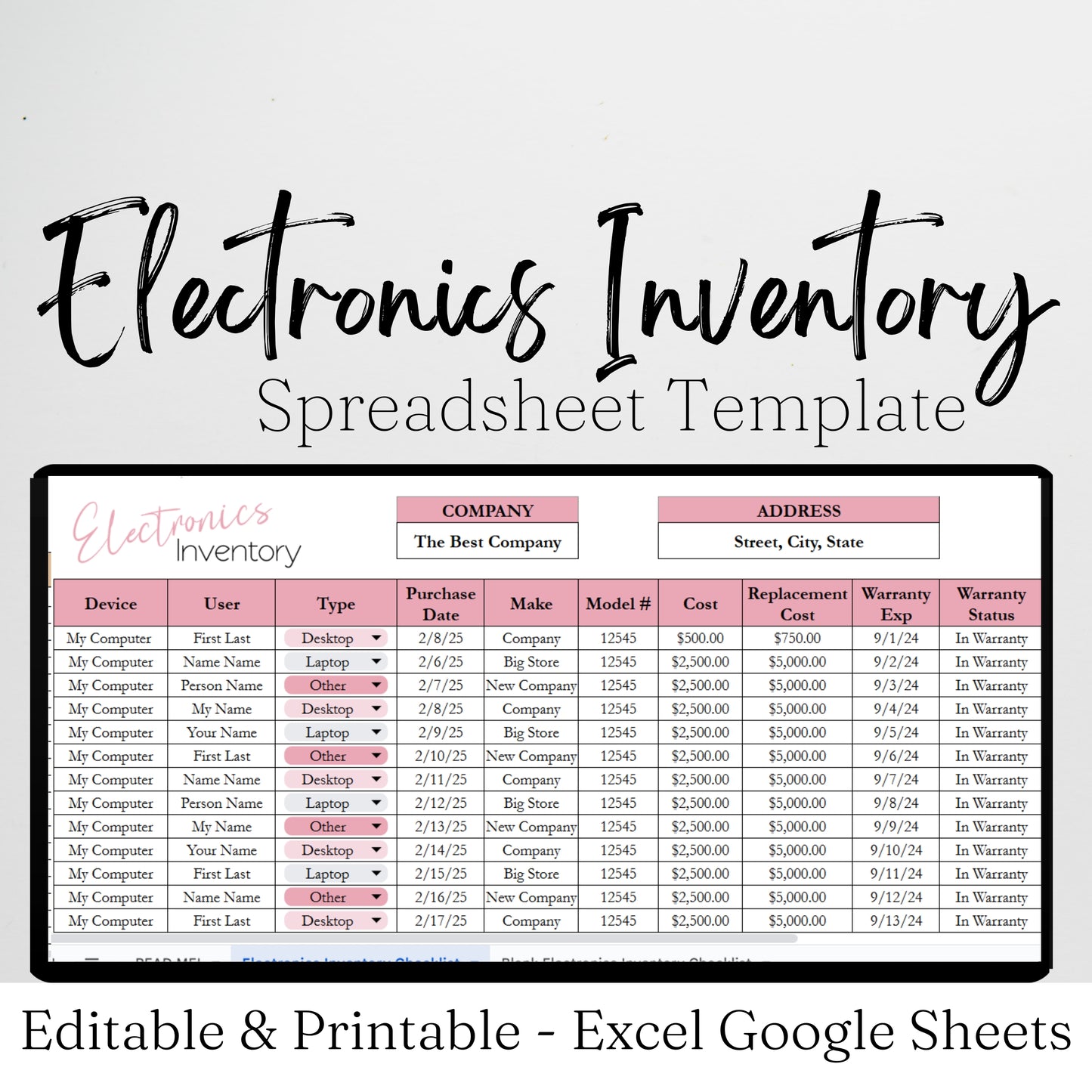 Electronics Inventory Tracker Template Google Sheets Excel Spreadsheet