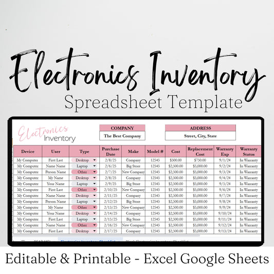Electronics Inventory Tracker Template Google Sheets Excel Spreadsheet