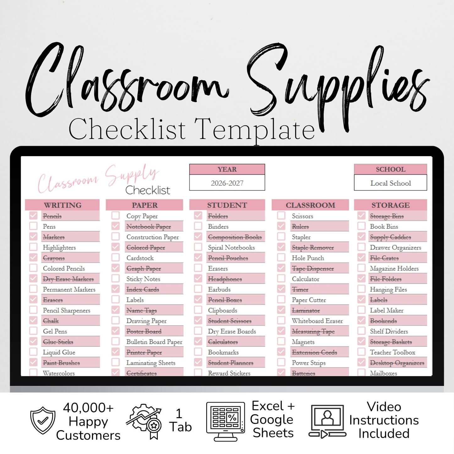 Classroom Supply Checklist Template & Teacher Organizer | Digital Inventory Tracker | Google Sheets & Excel Back to School Organization Template