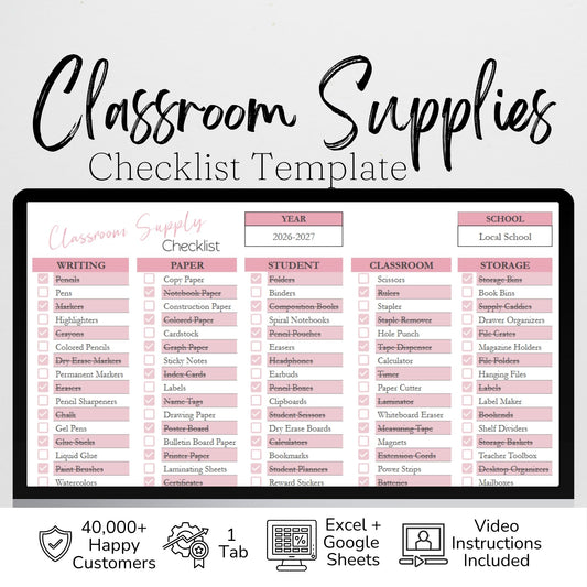 Classroom Supply Checklist Template & Teacher Organizer | Digital Inventory Tracker | Google Sheets & Excel Back to School Organization Template