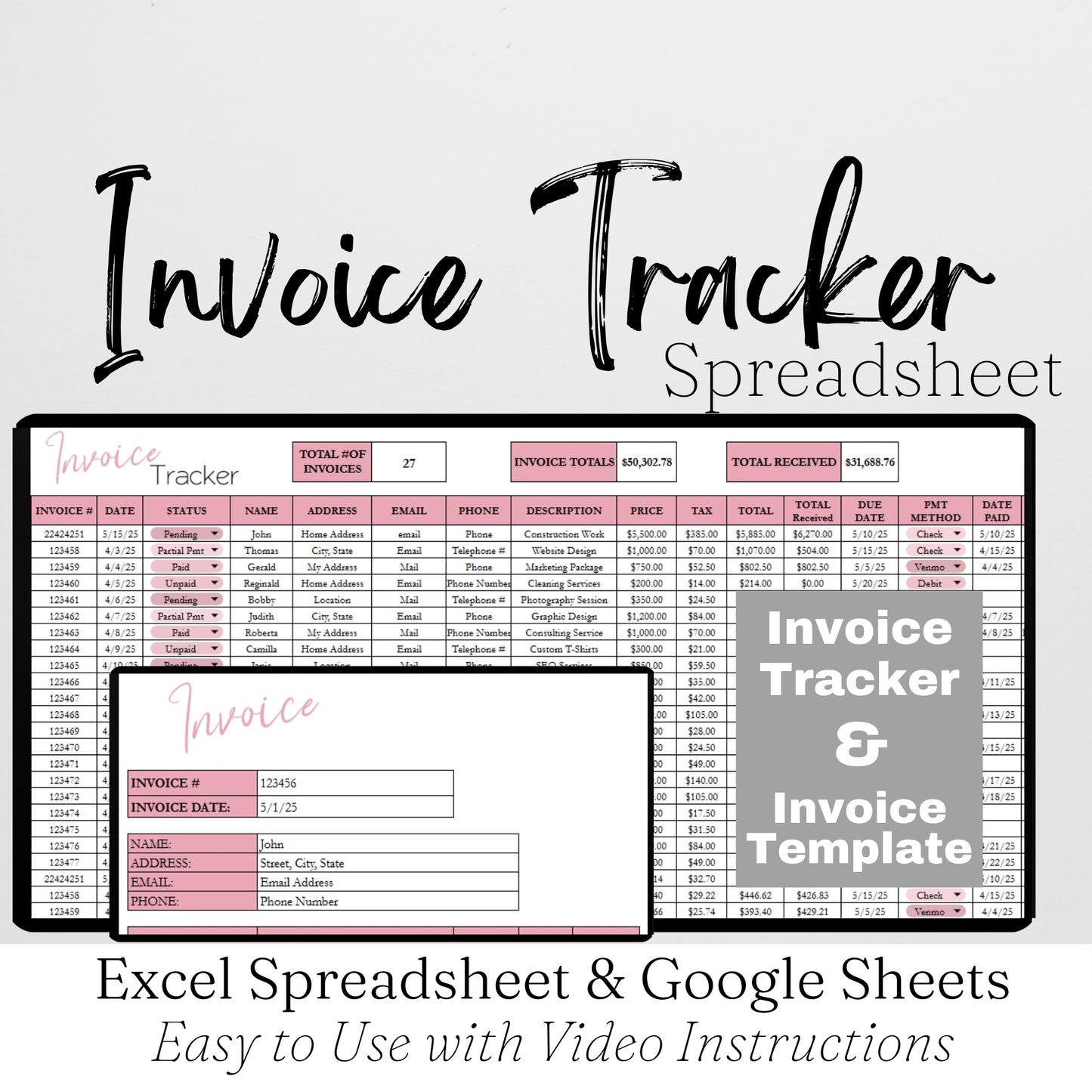 Invoice Tracker Template Google Sheets and Excel Spreadsheet