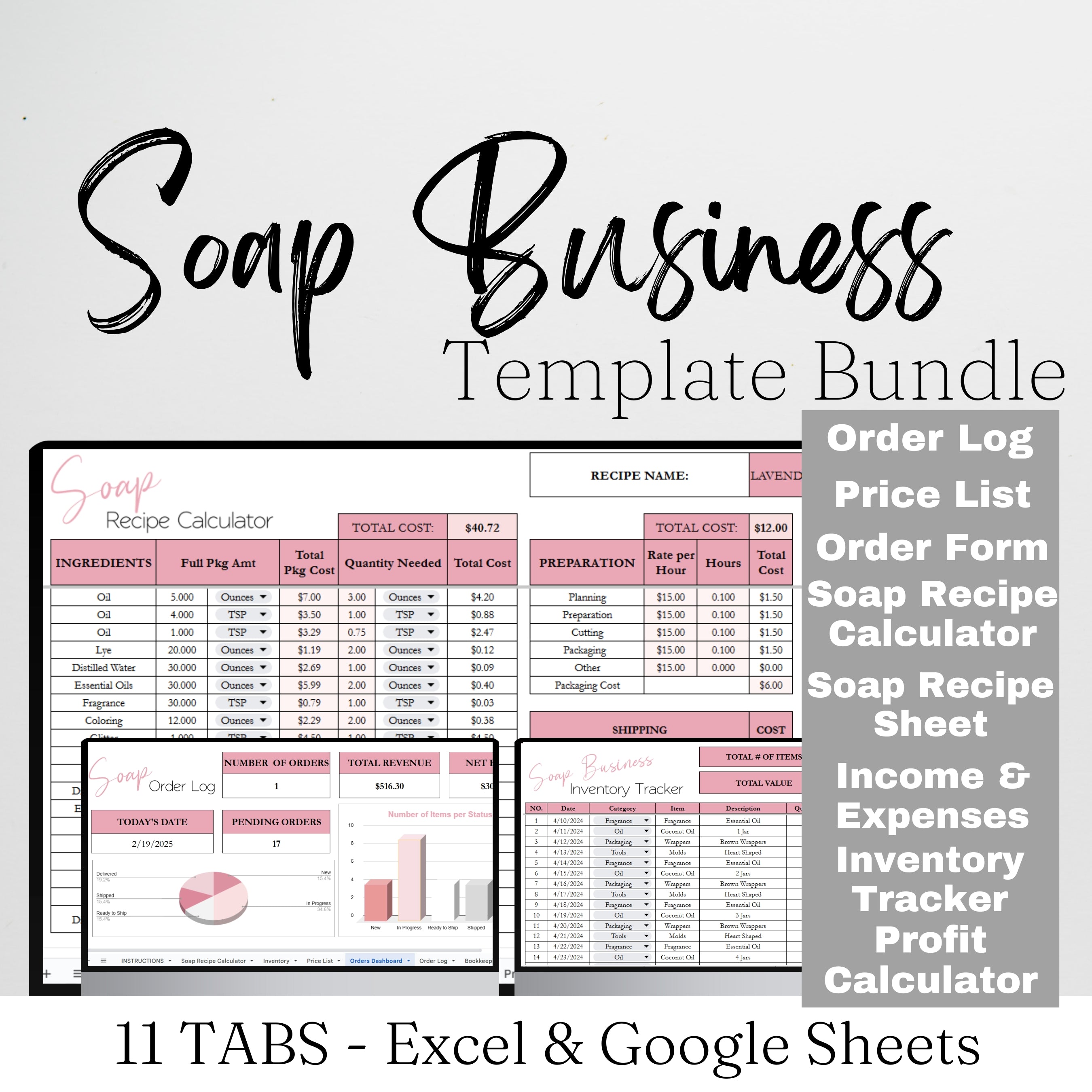 Soap Making Business Template Bundle Google Sheet and Excel Spreadshee ...